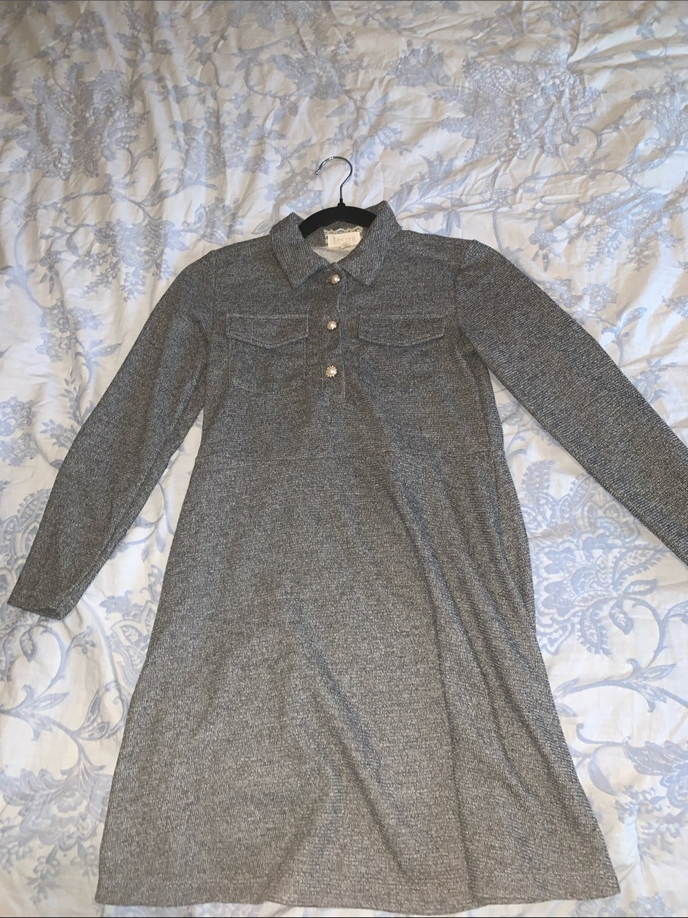 btween Gray Knit Long-Sleeve Polo Dress